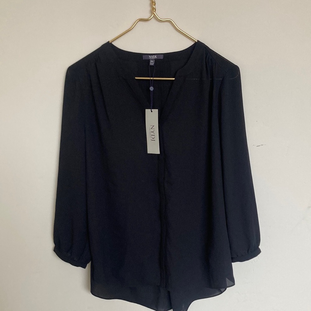 Black NYDJ top new with tags semi sheer professional button down 3/4 sleeve top